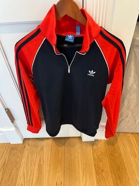 adidas Navy and Red Quarter-Zip Track Jacket